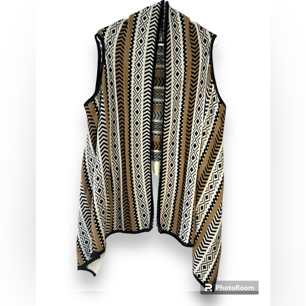 212 NEW YORK Women Boho Asymmetrical Open Sweater Vest Cardigan Sz L  Jersey Top